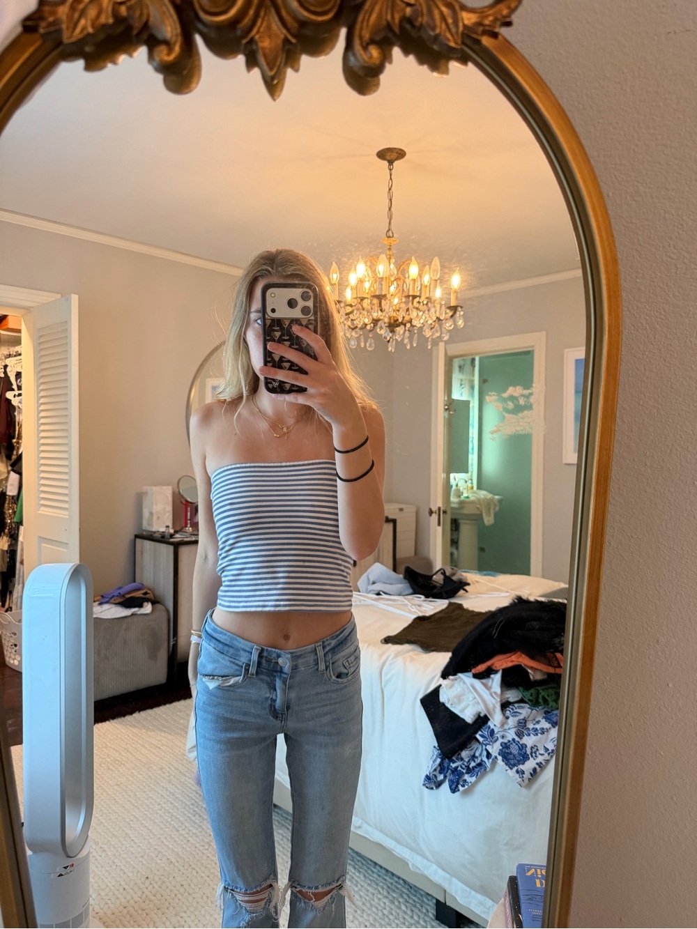 Edikted Navy and White Striped Strapless Tube Top